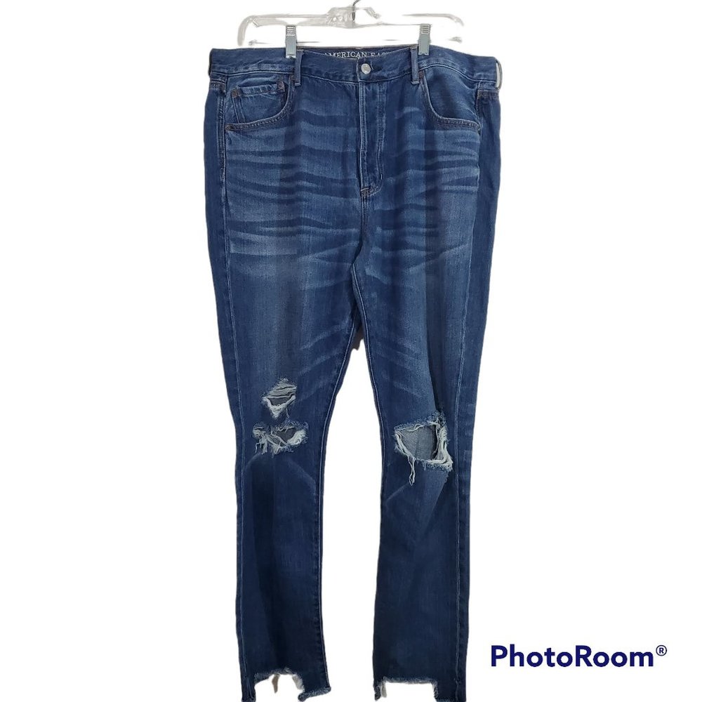 American Eagle Hi-Rise Girlfriend Button Fly Denim Jeans Size 16 LONG (no tags)